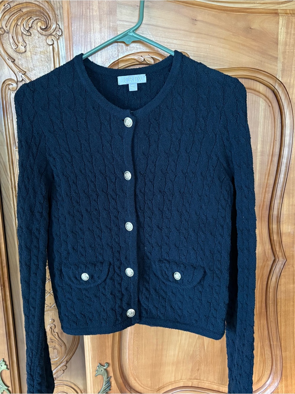 J. Crew Black Cable Knit Crewneck Button Cardigan